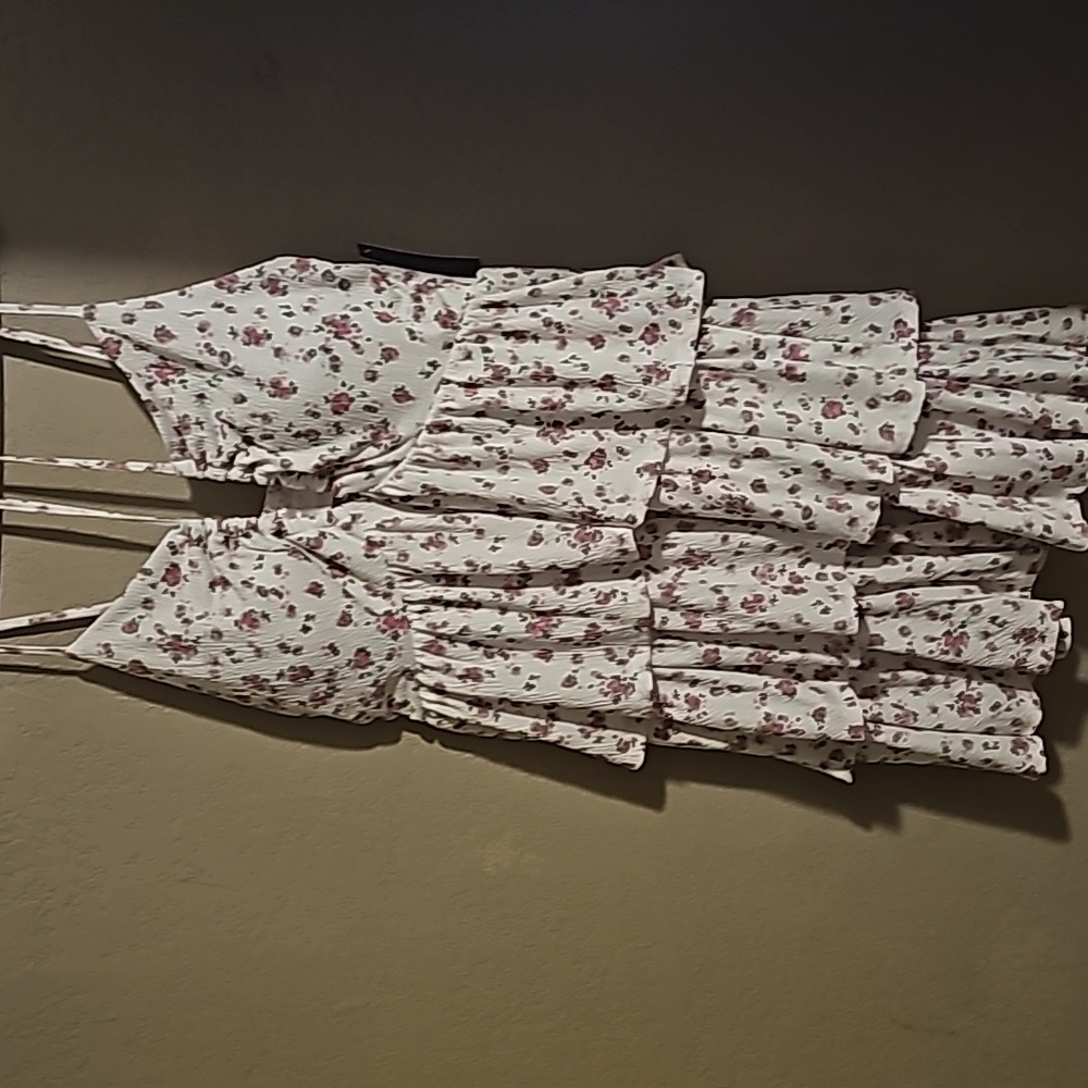 White floral ruched halter dress